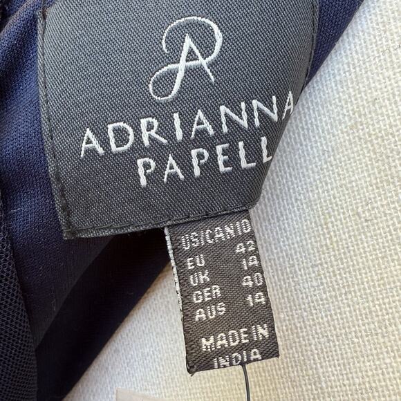 NWT Adrianna Papell Womens Sequin Bead Top Cap Sleeve Wrap Front Formal Navy 10 - Picture 9 of 13